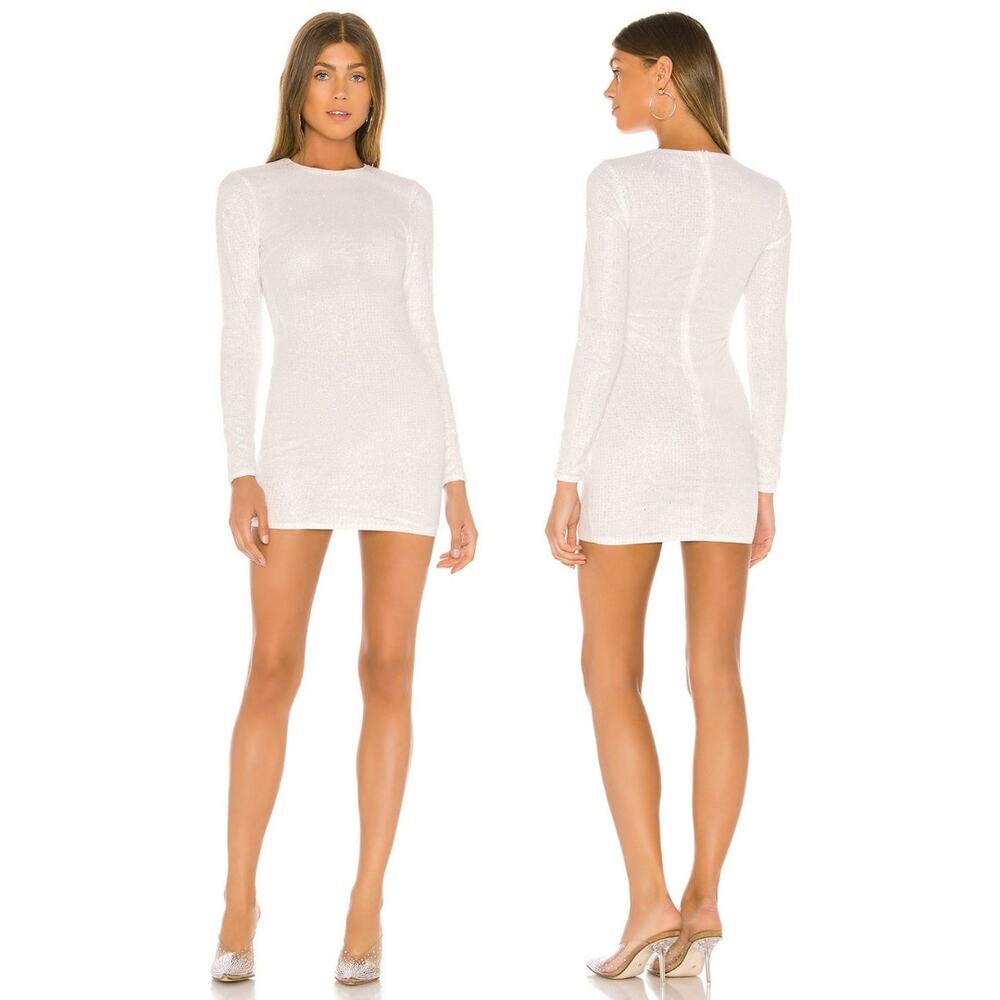 Superdown Evie Sparkle Mini Dress Sequin Embellished Long Sleeve White Sz Small